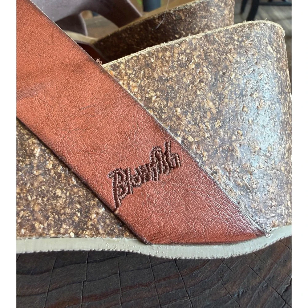 Blowfish Malibu Womens Brown Faux Leather Cork Wedge Platform Slide Sandals 8.5